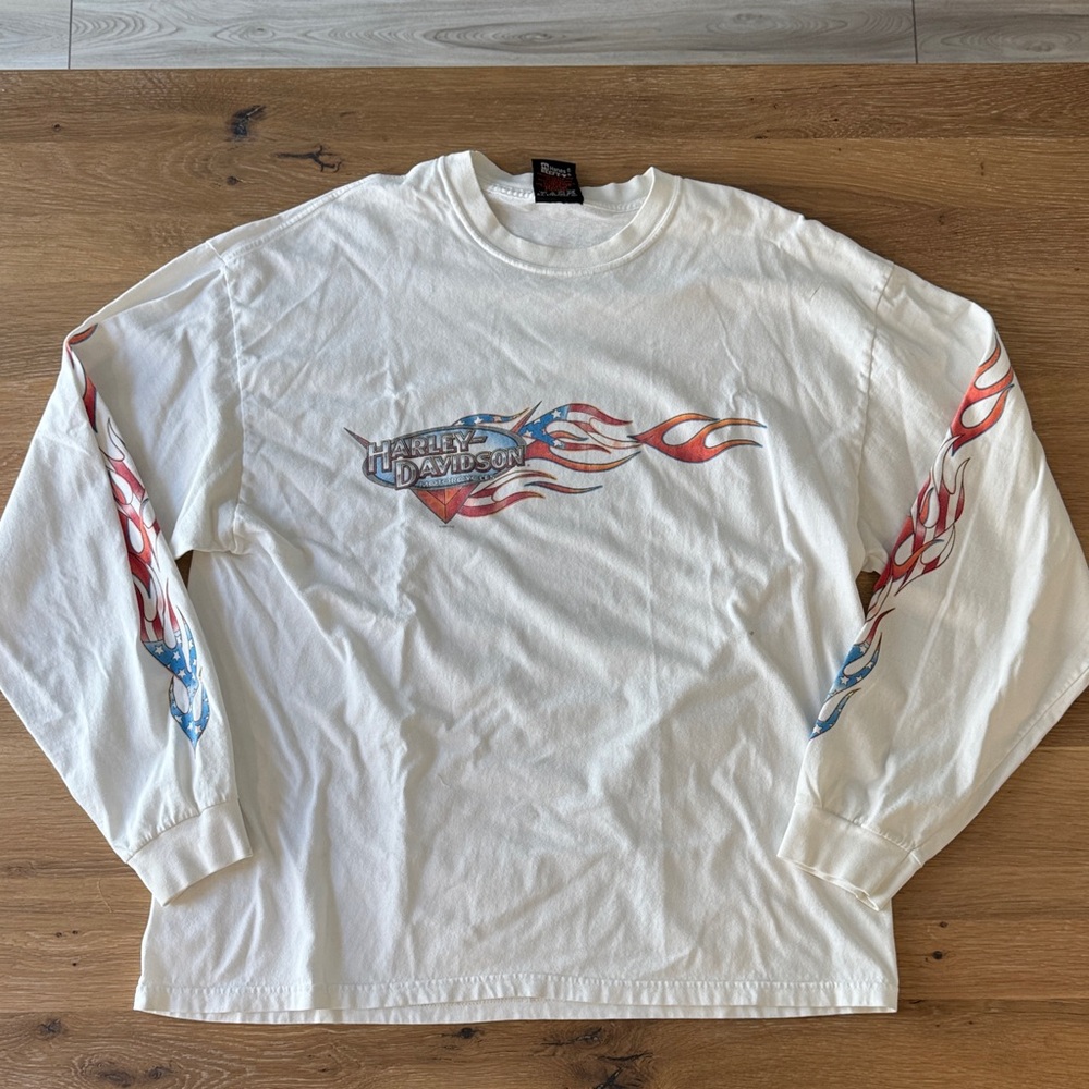 Harley-Davidson Cream Long Sleeve Tee with Flame Design